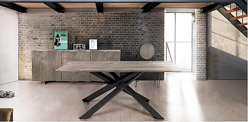 Τραπέζι τραπεζαρίας μέταλλο και ξύλο "MASSI" Gray (1623)