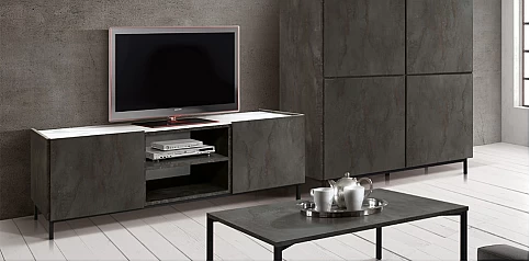 Μοντέρνο έπιπλο τηλεόρασης με μεταλλικά πόδια OXIDIZED (1788)