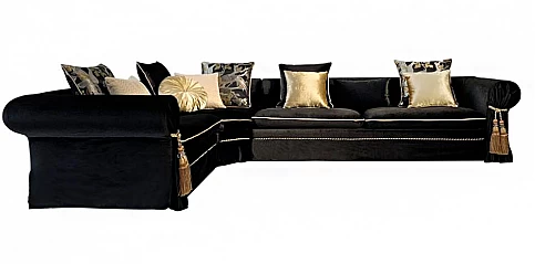 Γωνιακός καναπές πολυτελής σε μαύρο βελούδο (99ML)