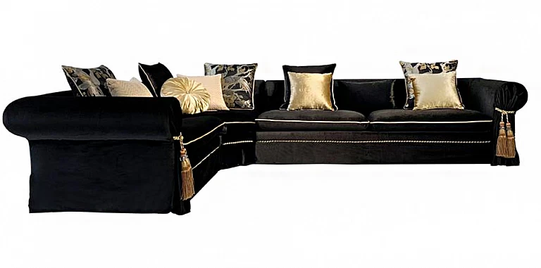 Γωνιακός καναπές πολυτελής σε μαύρο βελούδο (99ML) ΓΩΝΙΑΚΟΙ ΚΑΝΑΠΕΔΕΣ
