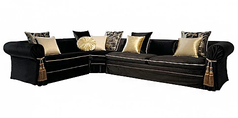 Γωνιακός καναπές πολυτελής σε μαύρο βελούδο (99ML)