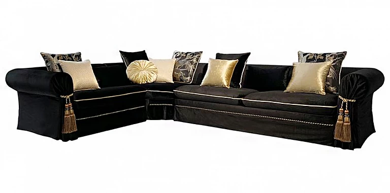 Γωνιακός καναπές πολυτελής σε μαύρο βελούδο (99ML) ΓΩΝΙΑΚΟΙ ΚΑΝΑΠΕΔΕΣ