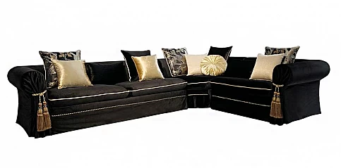 Γωνιακός καναπές πολυτελής σε μαύρο βελούδο (99MR)