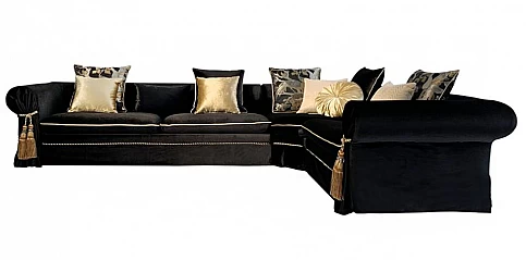 Γωνιακός καναπές πολυτελής σε μαύρο βελούδο (99MR)