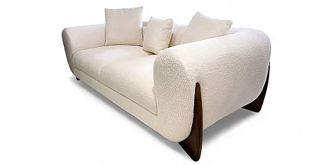 Μοντέρνος καναπές με μπουκλέ ύφασμα σε Εκρού (S369)