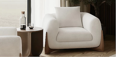 Μοντέρνα Πολυθρόνα Μπουκλέ ύφασμα σε Εκρού (S369)