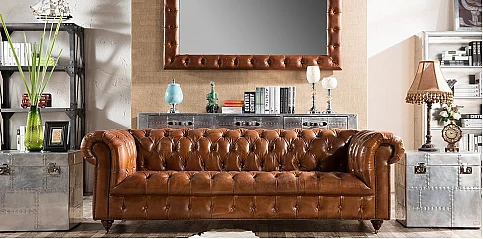 Δερμάτινος Chesterfield τριθέσιος καναπές (0473)