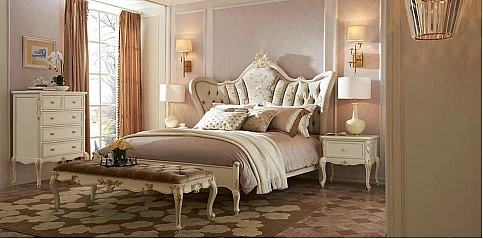 Κρεβάτι υπέρδιπλο σε εκρού πατίνα vintage (W15L) (180Χ200)