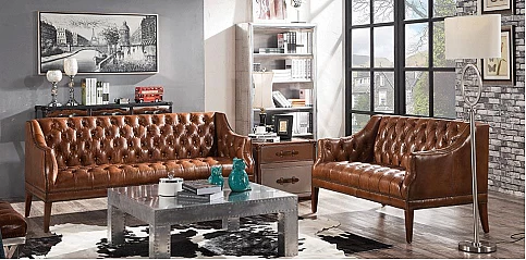 Διθέσιος καναπές δερμάτινος καφέ (3292)