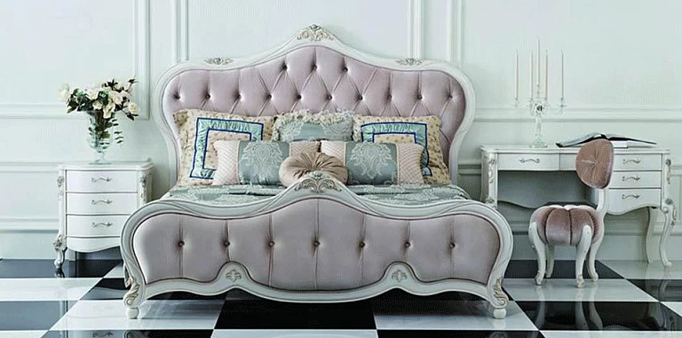 Κρεβάτι με βελούδινο κεφαλάρι & ποδαρικό vintage (102S) (150Χ200) ΚΡΕΒΑΤΙ