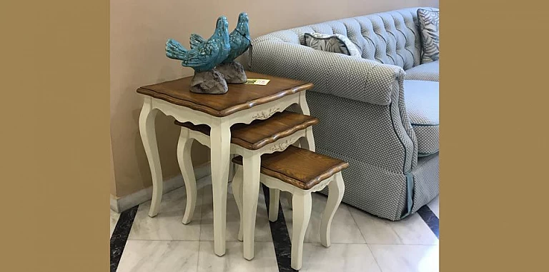 Σετ ζιγκόν τραπεζάκια από μασίφ ξύλο πατίνα (GK43) ΜΙΚΡΟΕΠΙΠΛΑ ΠΡΟΣΦΟΡΕΣ