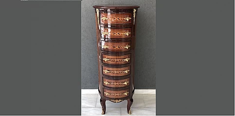 Κλασική συρταριέρα στρογγυλή με χειροποίητη μαρκετερί (1502) 