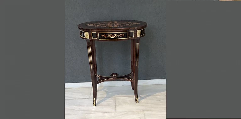 Τραπεζάκι οβάλ με μαρκετερί (1084) ΤΡΑΠΕΖΑΚΙΑ ΛΑΜΠΑΣ Louis XV