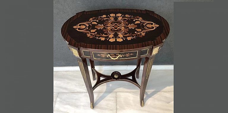 Τραπεζάκι οβάλ με μαρκετερί (1084) ΤΡΑΠΕΖΑΚΙΑ ΛΑΜΠΑΣ Louis XV