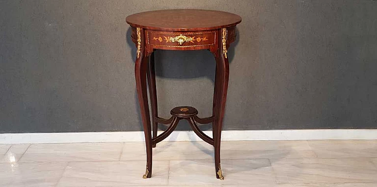 Τραπεζάκι ροτόντα με μαρκιτερί (1037-R) ΤΡΑΠΕΖΑΚΙΑ ΛΑΜΠΑΣ Louis XV