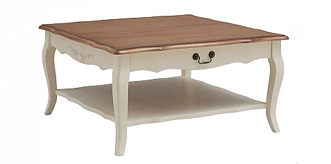 Τραπεζάκι σαλονιού τετράγωνο σε εκρού πατίνα vintage (GK31)