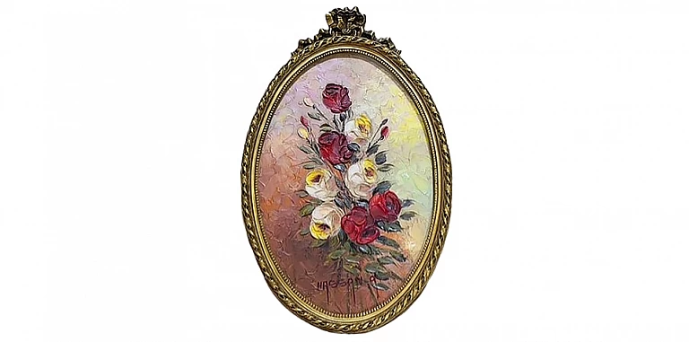 Πινακάκι διακοσμητικό οβάλ σε χρυσή κορνίζα "Λουλούδια" (0047) ΠΙΝΑΚΕΣ ΖΩΓΡΑΦΙΚΗΣ