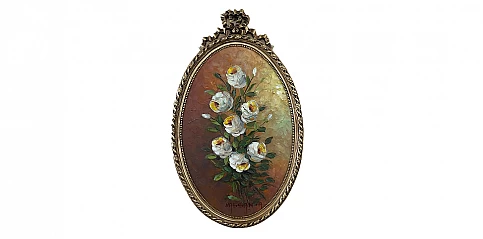 Πινακάκι διακοσμητικό οβάλ σε χρυσή κορνίζα "Λουλούδια" (0047-B)