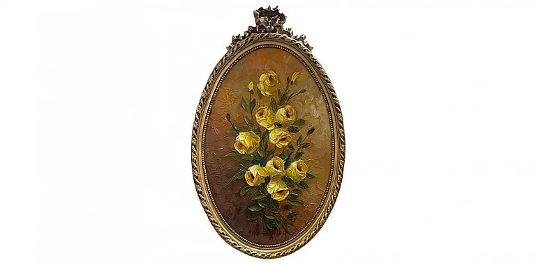 Πινακάκι διακοσμητικό οβάλ σε χρυσή κορνίζα "Λουλούδια" (0047) ΠΙΝΑΚΕΣ ΖΩΓΡΑΦΙΚΗΣ