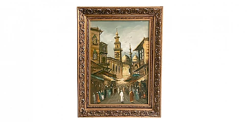 Διακοσμητικός πίνακας σε χρυσή κορνίζα "Παλιά Αγορά" (0046)