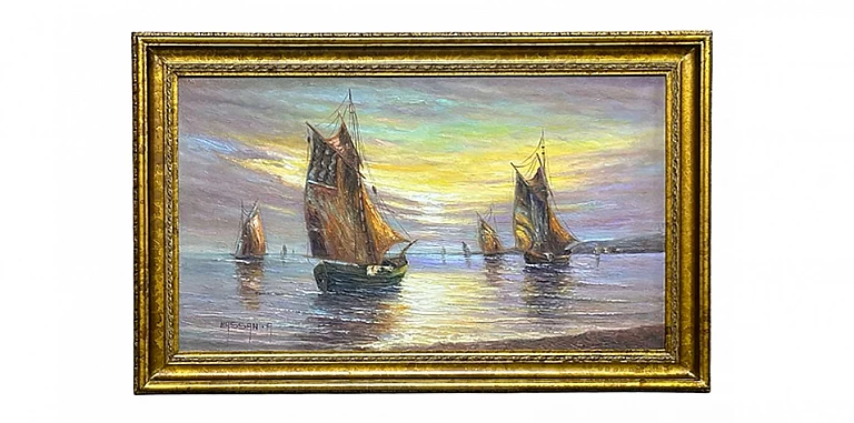 Οριζόντιος πίνακας σε χρυσή κορνίζα "Πλοία" (0002) ΠΙΝΑΚΕΣ ΖΩΓΡΑΦΙΚΗΣ