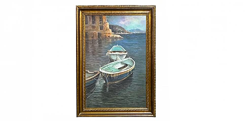 Κάθετος πίνακας σε χρυσή κορνίζα "Βάρκες" (0008)