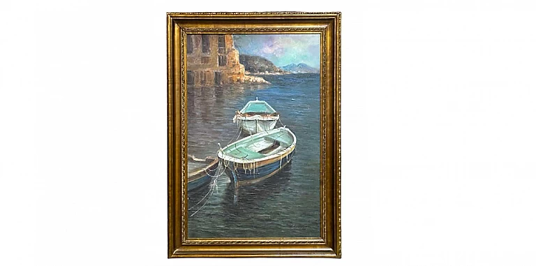 Κάθετος πίνακας σε χρυσή κορνίζα "Βάρκες" (0008) ΠΙΝΑΚΕΣ ΖΩΓΡΑΦΙΚΗΣ