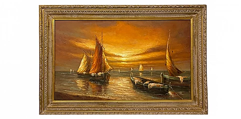 Οριζόντιος πίνακας σε χρυσή κορνίζα "Πλοία" (0003)