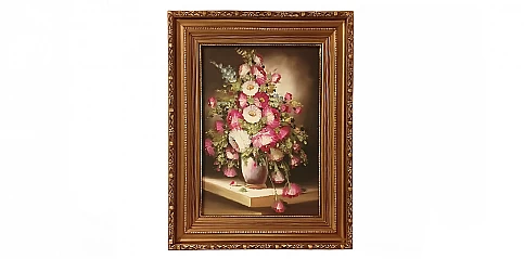 Πίνακας σε κορνίζα με αυθεντική ελαιογραφία χειρός "Λουλούδια" (0006)