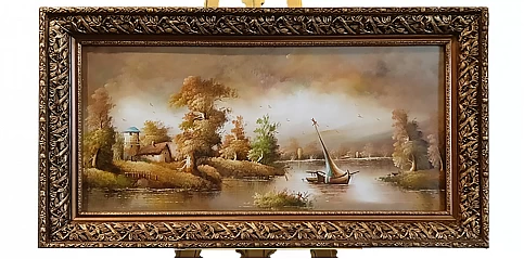 Πίνακας σε κορνίζα με ελαιογραφία χειρός "Τοπίο" (0003A)