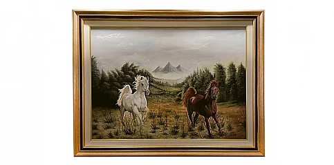 Πίνακας σε χρυσή κορνίζα "Άλογα" (HORS1)