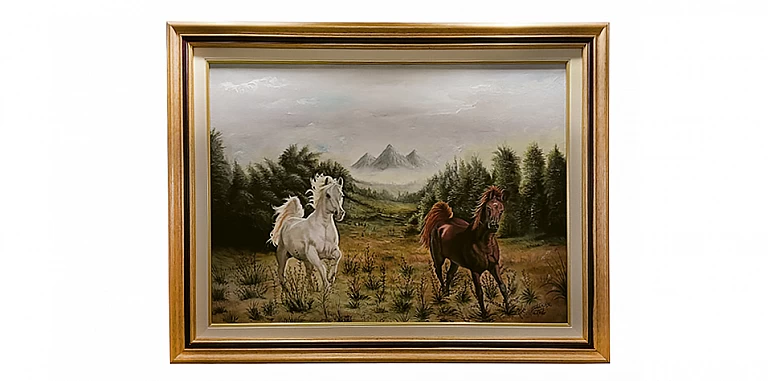 Πίνακας σε χρυσή κορνίζα "Άλογα" (HORS1) ΠΙΝΑΚΕΣ ΖΩΓΡΑΦΙΚΗΣ