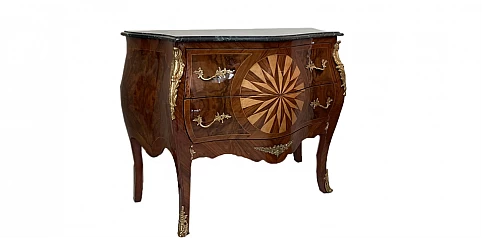 Κομότα με δύο συρτάρια και μπρούτζινα διακοσμητικά (1029) Έπιπλα Λουϊ Κένζ