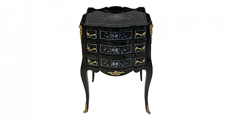 Κομοδίνο κλασικό μαύρο με ζωγραφική (0003) - Έπιπλα Louis Kenz