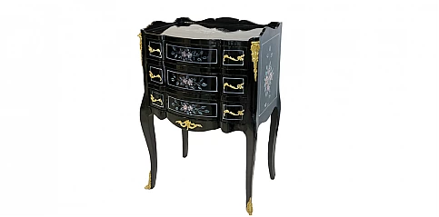 Κομοδίνο κλασικό μαύρο με ζωγραφική (0003) - Έπιπλα Louis Kenz
