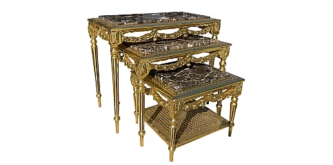 Μπαρόκ Τραπεζάκια Ζιγκόν με Χρυσό Φινίρισμα και Μάρμαρο (1524)