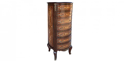 Κλασική συρταριέρα στρογγυλή με χειροποίητη μαρκετερί (1502) 