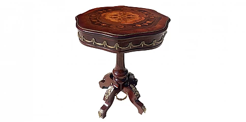 Τραπέζι στρογγυλό με μαρκιτερί (0007)