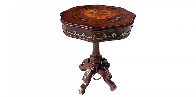 Τραπέζι στρογγυλό με μαρκιτερί (0007)-ΤΡΑΠΕΖΑΚΙΑ ΛΑΜΠΑΣ Louis XV