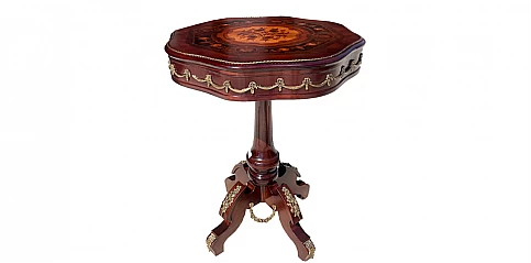 Τραπέζι στρογγυλό με μαρκιτερί (0007)