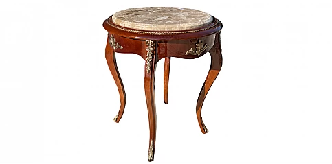 Χειροποίητο Τραπεζάκι Louis XV Ξυλόγλυπτο με Μαρμάρινη Επιφάνεια (1499)