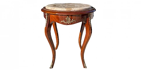 Χειροποίητο Τραπεζάκι Louis XV Ξυλόγλυπτο με Μαρμάρινη Επιφάνεια (1499)