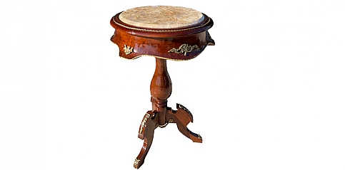 Χειροποίητο Τραπεζάκι Louis XV Ξυλόγλυπτο με Μαρμάρινη Επιφάνεια (1508)