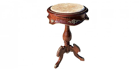 Χειροποίητο Τραπεζάκι Louis XV Ξυλόγλυπτο με Μαρμάρινη Επιφάνεια (1508)